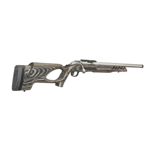 Ruger American Rimfire Target Bolt-Action Rifle, 22LR, 18", 10rd, Stainless, Black Laminate (right-angle-rear)